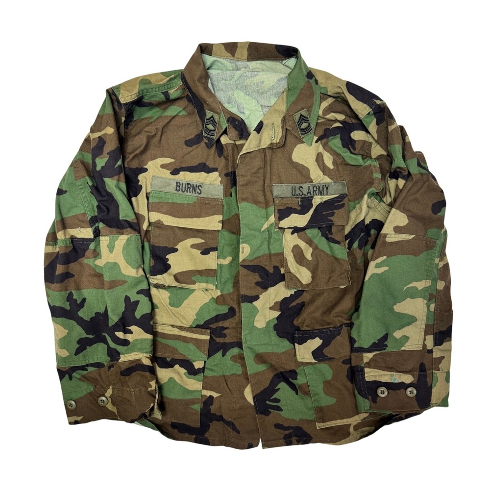 US Army Woodland Camo BDU Field Jacket Large Short Military Camouflage Coat Mens